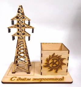 Intra απο ξύλο plywood 3mm-4mm πάχος - Electricity Tower Pencil Holder Desk Organizer Δίασταση 30x30 cm Intraeaxys-078yl8qo