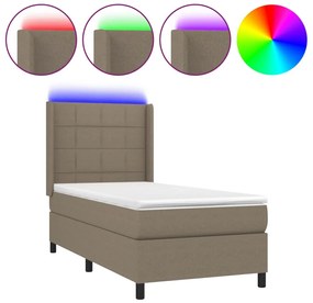 vidaXL Κρεβάτι Boxspring με Στρώμα &amp; LED Taupe 90x200 εκ. Υφασμάτινο