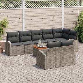 vidaXL Σετ Σαλονιού Κήπου Γκρι 9 pcs Γκρι Μεγάλος Ρατάν, Πολυεστέρας