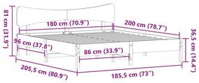 Σκελετός Κρεβατιού Χωρίς Στρώμα 180x200 εκ Μασίφ Ξύλο Πεύκου - Καφέ