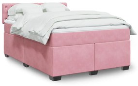 Κρεβάτι Boxspring με Στρώμα Ροζ 140x190 εκ. Βελούδινο