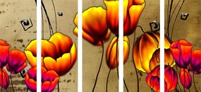 Εικόνα 5 μερών κόκκινες παπαρούνες σε μια έθνο πινελιά
