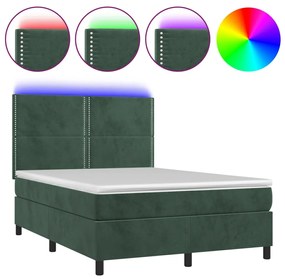 Κρεβάτι Boxspring με Στρώμα &amp; LED Σκ. Πράσινο 140x200εκ Βελούδο - Πράσινο