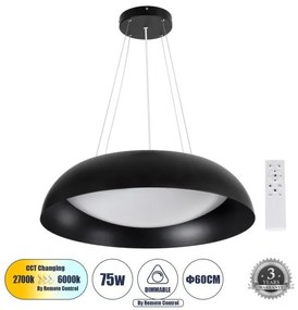 Κρεμαστό Φωτιστικό Οροφής LED 75W 8625lm ANATOLIA Globostar-61269-Μαύρο 61269