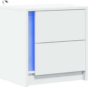 vidaXL Κομοδίνο με Φώτα LED Λευκό από Επεξεργασμένο ξύλο