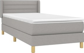 vidaXL Κρεβάτι Boxspring με Στρώμα Ανοιχτό Γκρι 90x190 εκ. Υφασμάτινο