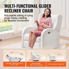 VEVOR Electronic Power Recliner and Swivel Glider, 250 lbs Weight Capacity Swivel Glider Recliner Chair with Adjustable Angle, Polyester Surface Recliner Rocker for Living Room, Bedroom, Off White