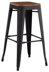RELIX Wood Σκαμπό Bar, Μέταλλο Βαφή Μαύρο Extra Matte Κάθισμα Dark Oak, Στοιβαζόμενο