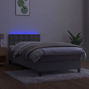 vidaXL Κρεβάτι Boxspring με Στρώμα & LED Αν.Γκρι 90x190 εκ. Βελούδινο