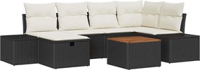 vidaXL Σετ Καναπέ Κήπου με μαξιλάρι 7 pcs Μαύρο Πολυ ράταν