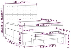 Κρεβάτι Boxspring με Στρώμα Ανοιχτό Γκρι 140x190 εκ. Βελούδινο - Γκρι