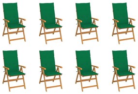 3072546 vidaXL Καρέκλες Κήπου Ανακλινόμενες 8 τεμ. Μασίφ Ξύλο Teak &amp; Μαξιλάρια Πράσινο, 1 Τεμάχιο