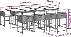 vidaXL Σετ Τραπεζαρίας Κήπου 9 τεμ Μαύρο από Συνθ. Ρατάν με Μαξιλάρια