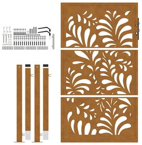 Πύλη κήπου 105x155 cm από καιρικό χάλυβα με σχέδιο κύματος - Καφέ