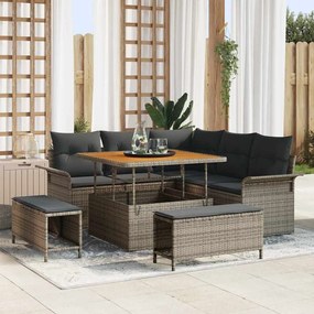 vidaXL Σετ Καναπέ Κήπου Ρυθμιζόμενο ύψος 8 pcs Γκρι συνθετικό ρατάν