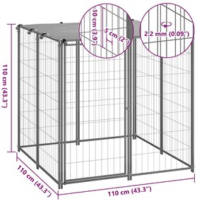 vidaXL Σπιτάκι σκύλου Ασημί 110 x 110 x 110 από Ατσάλι