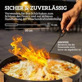 Outsunny 2-σε-1 Εστία Τζακιού Ø75 x 58 εκ. με κάλυμμα προστασίας από σπινθήρες και εργαλείο, Μαύρο