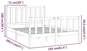 vidaXL Πλαίσιο Κρεβατιού Μελί 150 x 200εκ. Μασίφ Ξύλο Πεύκου King Size