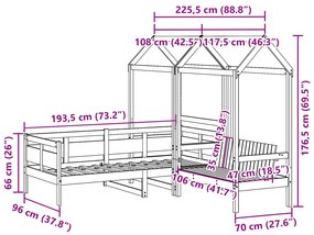 Κρεβάτι Πάγκος Σετ με Οροφή 90x190 εκ. Μασίφ Ξύλο Πεύκου - Καφέ