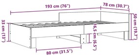 Πλαίσιο Κρεβατιού Γκρι Σκυροδέματος 75 x 190 εκ. Επεξεργ. Ξύλο - Γκρι