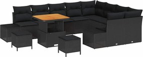 vidaXL Σετ Καναπέ Κήπου με μαξιλάρι 12 pcs Μαύρο Πολυ ράταν