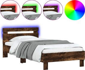 vidaXL Πλαίσιο Κρεβατιού με Κεφαλάρι/LED Καπν. Δρυς 90x190 εκ.