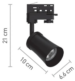 Σποτ τριφασικής ράγας σε μαύρη απόχρωση 1XGU10 D:6,6cmX21cm (T01200-BL) - T01200-BL