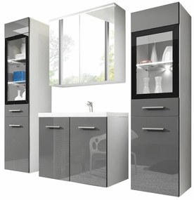 Σετ μπάνιου Sarasota 140, 120x35cm, 66 kg, Γυαλιστερό γκρι, Άσπρο, Πλαστικοποιημένη μοριοσανίδα, Καθρέφτης, Στυλ: Μοντέρνο, Ξεχωριστά μέρη, Γκρι