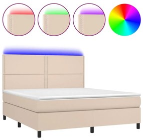 Κρεβάτι Boxspring Στρώμα&amp;LED Καπουτσίνο 180x200 εκ. Συνθ. Δέρμα - Καφέ