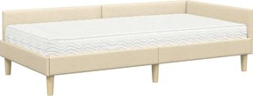 vidaXL Κρεβάτι γωνίας με στρώμα με στρώμα 2 pcs Κρεμ ύφασμα