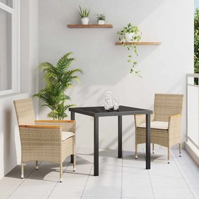vidaXL Σέτ φαγητού για κήπο 3 pcs Μπεζ συνθετικό ρατάν