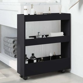 vidaXL Τρόλεϊ Αποθήκευσης Στενό 3 Επιπέδων Μαύρο Επεξεργασμένο Ξύλο