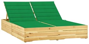 Ξαπλώστρα Διπλή από Εμποτισμένο Ξύλο Πεύκου &amp; Πράσινα Μαξιλάρια