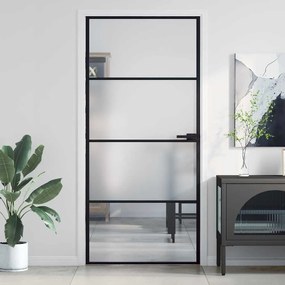 vidaXL Εσωτερική Πόρτα Μαύρη 93 x 201,5 εκ. Ψημένο Γυαλί &amp; Αλουμίνιο