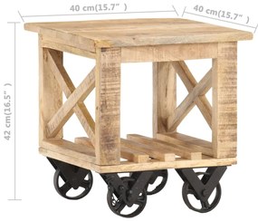 vidaXL Βοηθητικό Τραπέζι με Ρόδες 40x40x42 εκ. Ακατέργαστο Ξύλο Μάνγκο