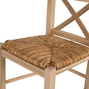 Σκαμπό ξύλινο Lucius χιαστή άβαφες με ψάθα