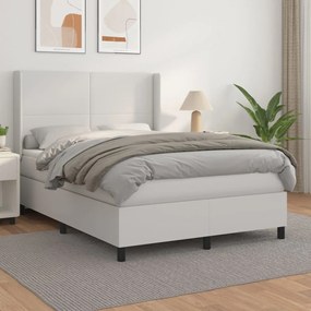 Κρεβάτι Boxspring με Στρώμα Λευκό 140x190εκ.από Συνθετικό Δέρμα