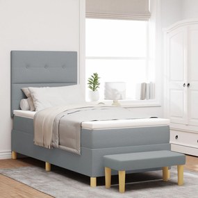 Κρεβάτι Box Spring με Στρώμα & Πάγκο vidaXL Γκρι Ανοιχτό 100x200 εκ. Ύφασμα