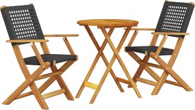 vidaXL Σετ Επίπλων Bistro 3 τεμ. Μαύρο Ρατάν/Μασίφ Ξύλο