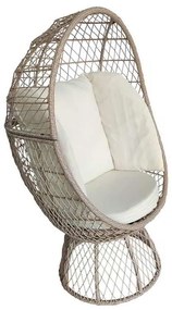 CROWN Πολυθρόνα Egg, Wicker Μπεζ, Μαξιλάρι Άσπρο 78x73x142cm