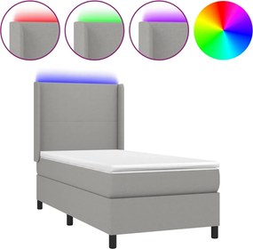 vidaXL Κρεβάτι Boxspring με Στρώμα &amp; LED Αν.Γκρι 90x190 εκ. Υφασμάτινο
