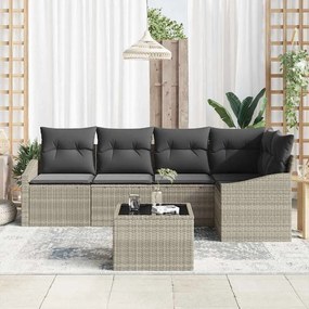 vidaXL Σετ Καναπέ Κήπου 6 pcs Ανοιχτό γκρι Πολυ ράταν