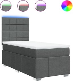 vidaXL Κρεβάτι Boxspring με Στρώμα Σκούρο Γκρι 90x190 εκ. Υφασμάτινο