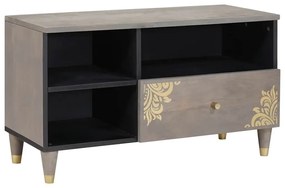 vidaXL Ντουλάπι TV Γκρι και Χρυσό 80 x 33.5 x 46 εκ. Μασίφ ξύλο μάνγκο