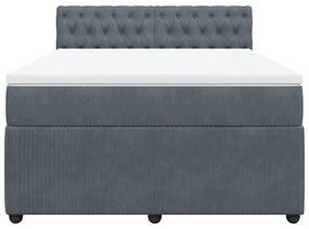 Κρεβάτι Boxspring με Στρώμα Σκούρο Γκρι 140x200 εκ. Βελούδινο - Γκρι