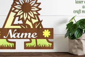 Σετ των 2 Intra απο ξύλο plywood 3mm-4mm πάχος – Μονόγραμμα ηλίανθου με κεφαλαίο γράμμα Δίασταση 20x20 cm INTRAFABR-75964998