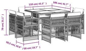 vidaXL Σετ Τραπεζαρίας Κήπου 9τεμ. Μικτό Μπεζ Συνθ. Ρατάν με Μαξιλάρια