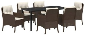 vidaXL Σέτ φαγητού για κήπο με μαξιλάρι 7 pcs Καφέ Πολυ ράταν