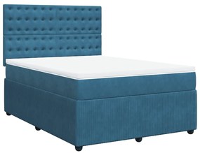 vidaXL Κρεβάτι Boxspring με Στρώμα Μπλε 140x190 εκ. Βελούδινο