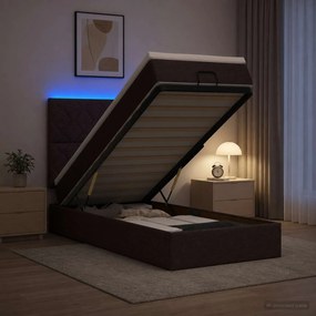 vidaXL Κρεβάτι Ottoman με Στρώμα και LED Σκούρο Καφέ 90 x 200 cm